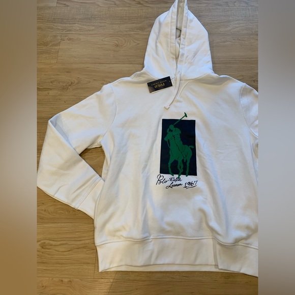 Polo Ralph Lauren Men’s Big Pony RL 67 Fleece Pullover Hoodie White NWT L - Picture 2 of 5